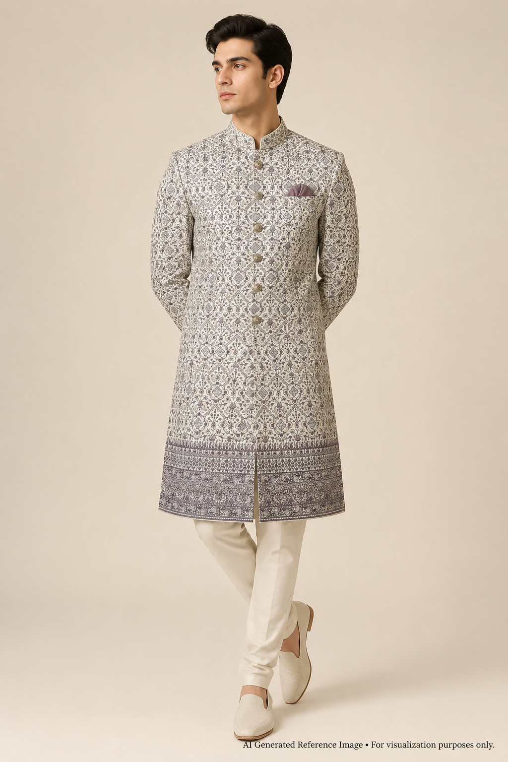 Mughal Floral Buta Silk Threadwork Fabric | 2504711