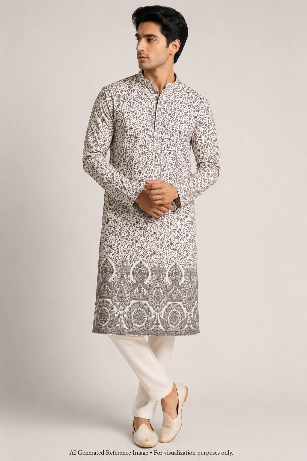 Royal Paisley Border Silk Threadwork Fabric | 2504014