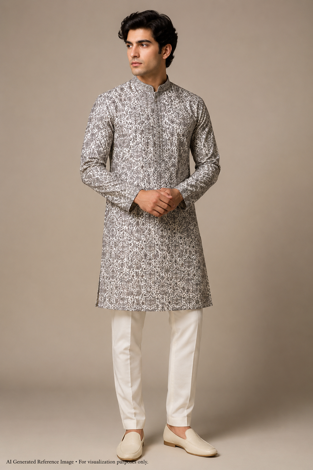 Royal Mughal Paisley Silk Threadwork Fabric | 2504014