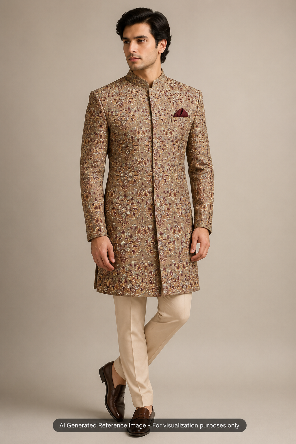 Brown Paisley Multicolour Threadwork Fabric | 2502622