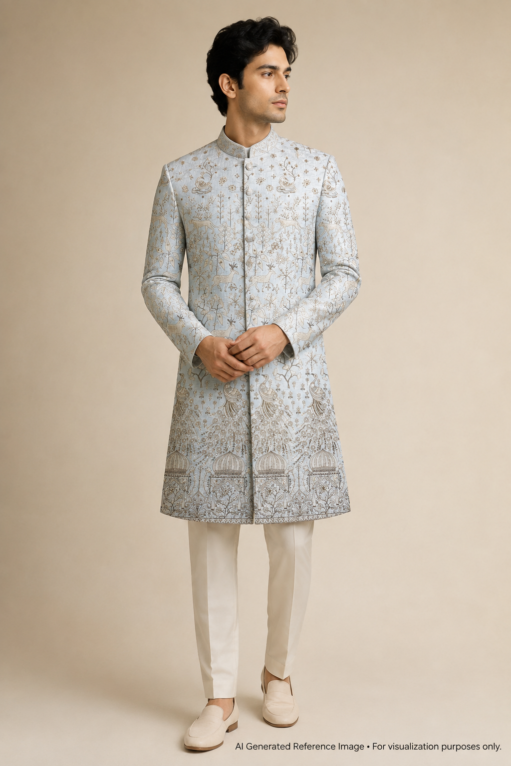 Ivory Royal Peacock Heritage Embroidered Silk | 2504707