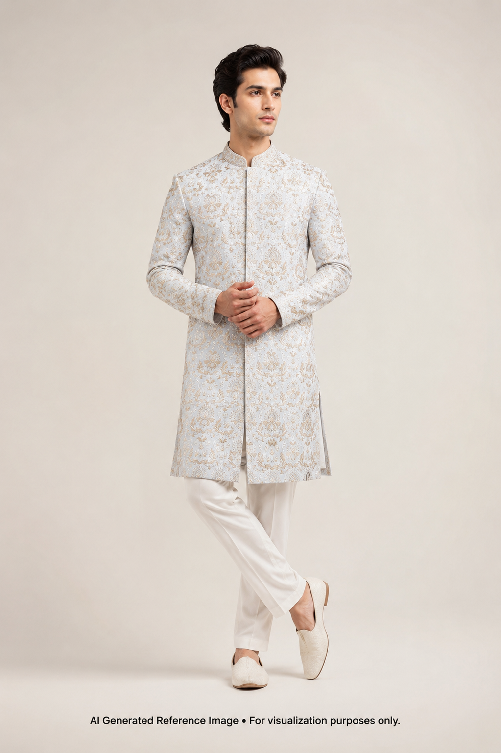 Ivory Gold Regal Damask Embroidered Fabric | 2502603