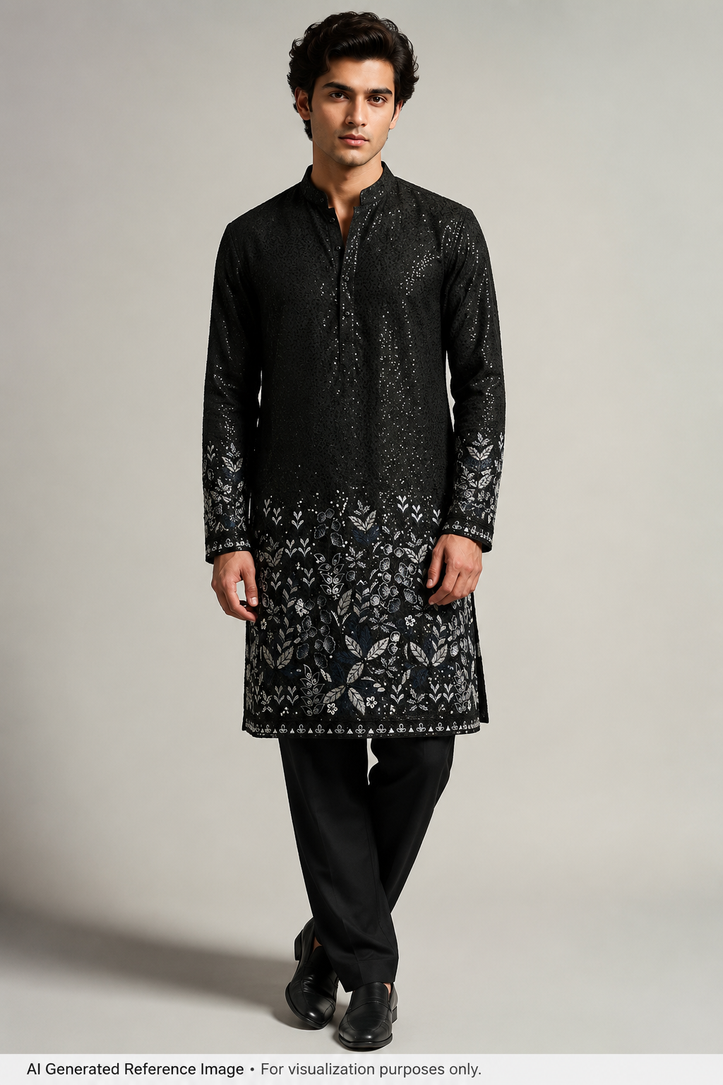 Midnight Navy Botanical Sequin Silk | 2504473