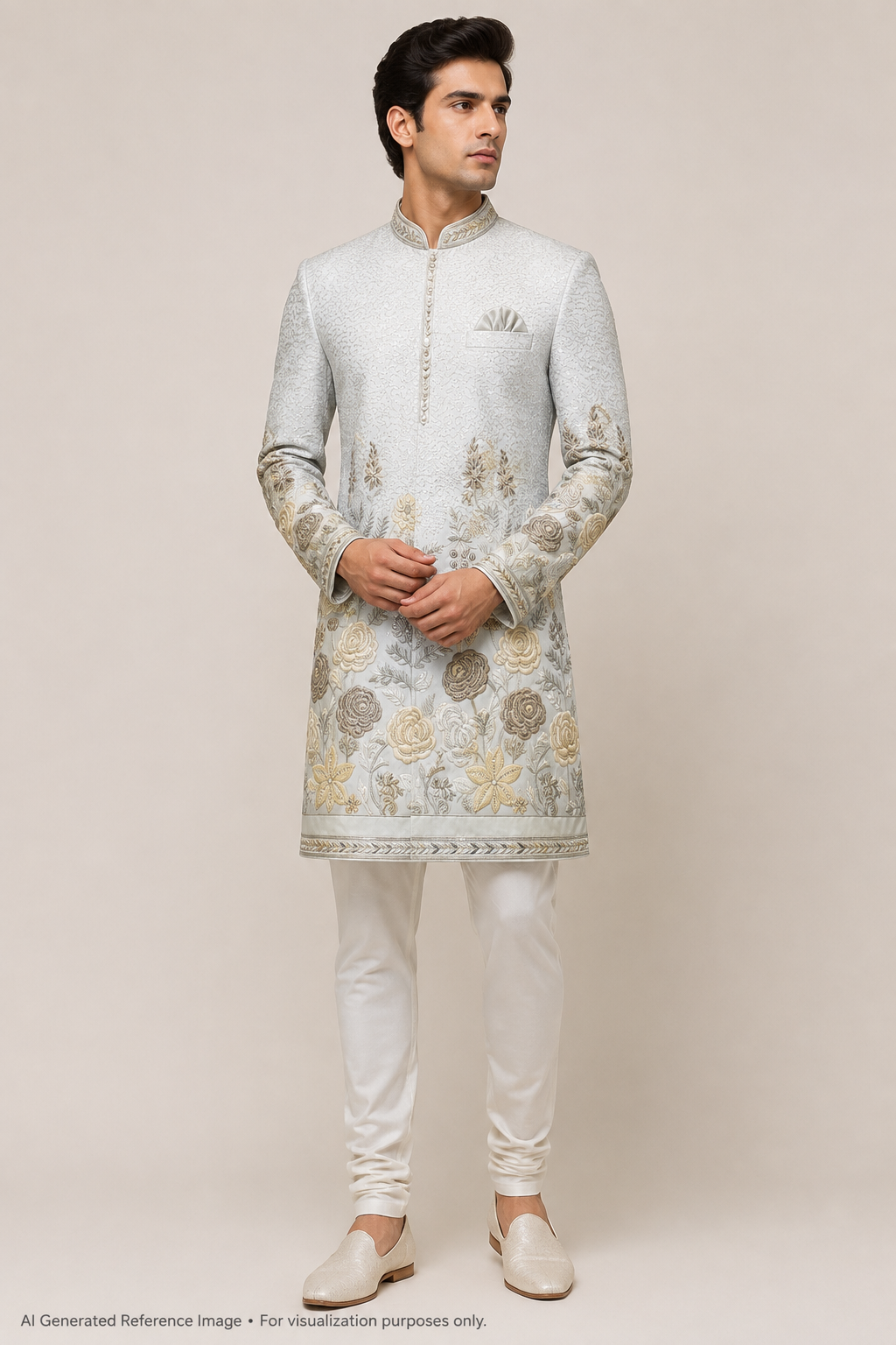 Ivory White Floral Beaded Embroidered Fabric | 2504918