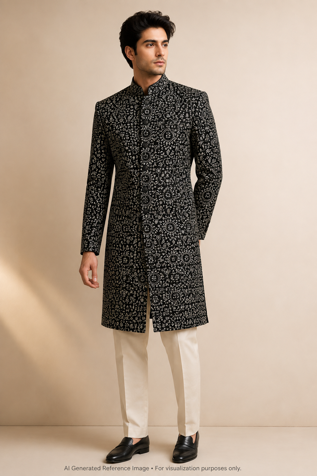 Black Embroidered Fabric with Intricate Floral Motif | 2501776