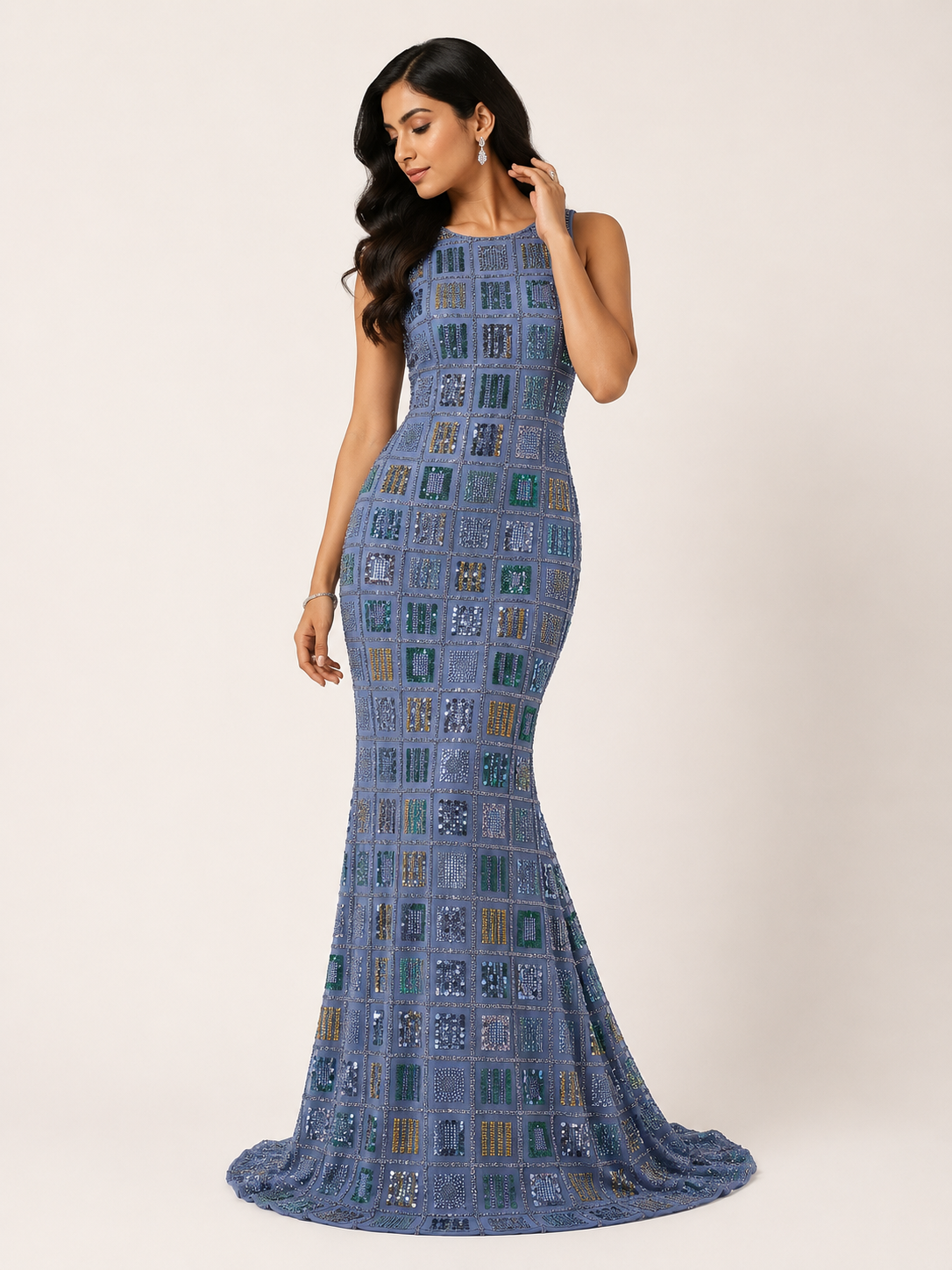 Multicolour Geometric Sequin & Beaded Embroidered Net Fabric | 2504884