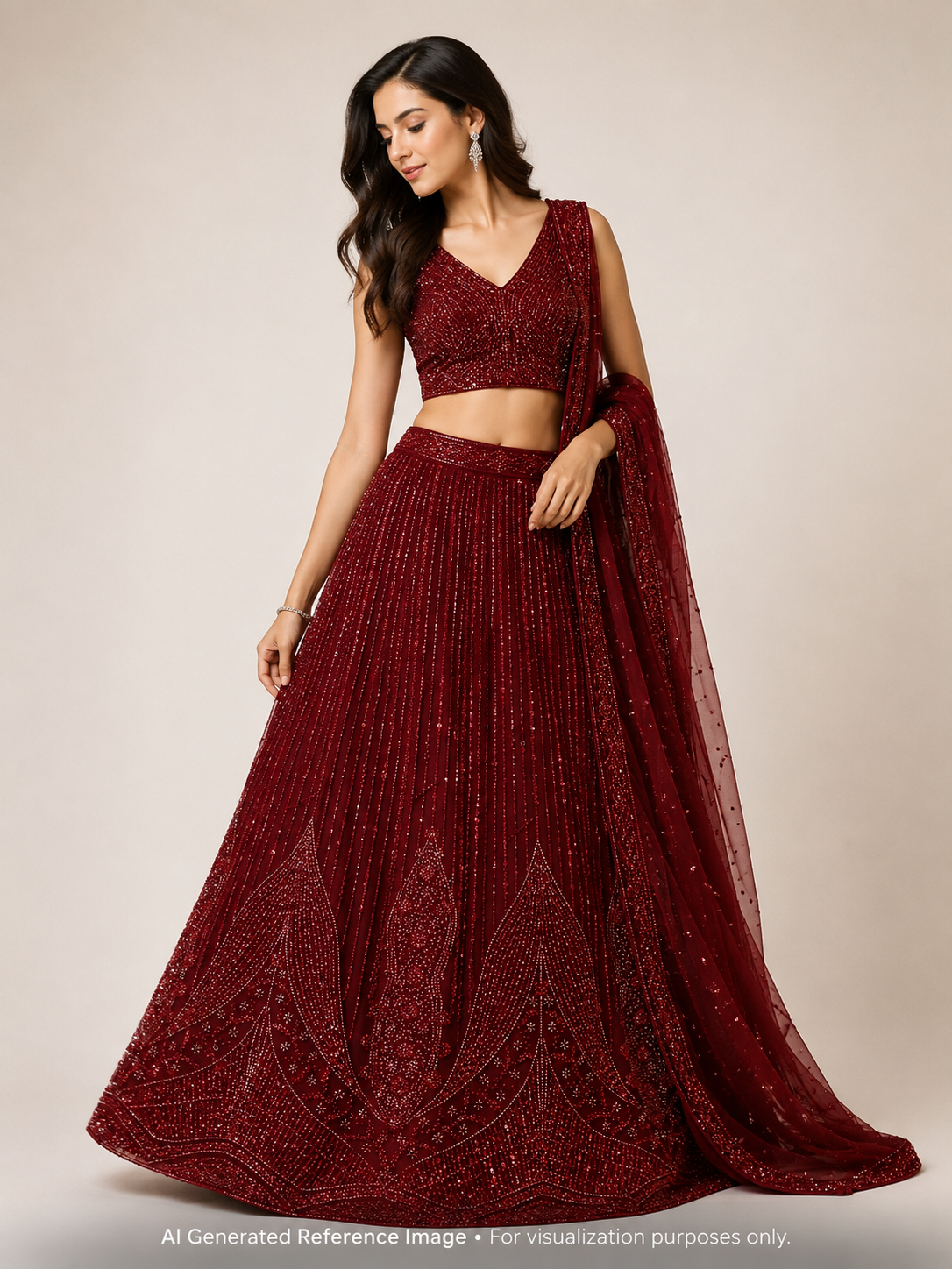 Maroon Luxury Beadwork Sequin Net Fabric | 2504819