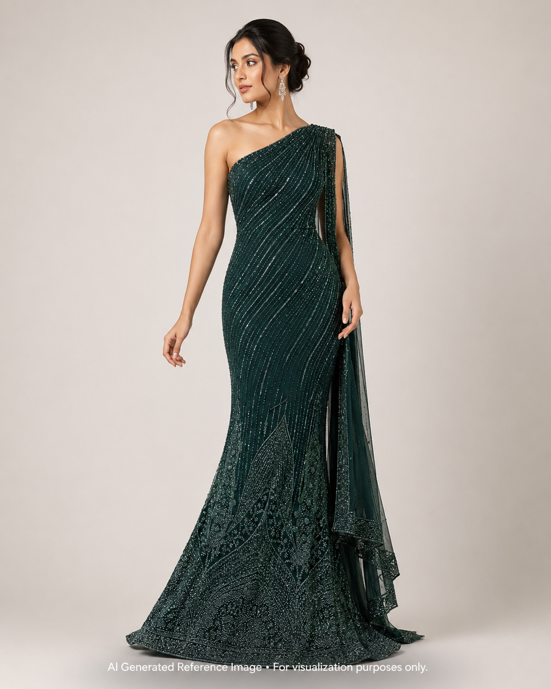 Emerald Green Luxury Beadwork Sequin Net Fabric | 2504821