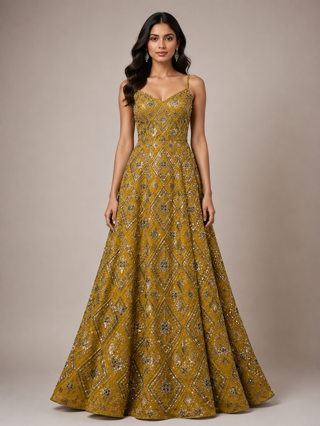 Yellow Diamond Beadwork Net Fabric | 2505229