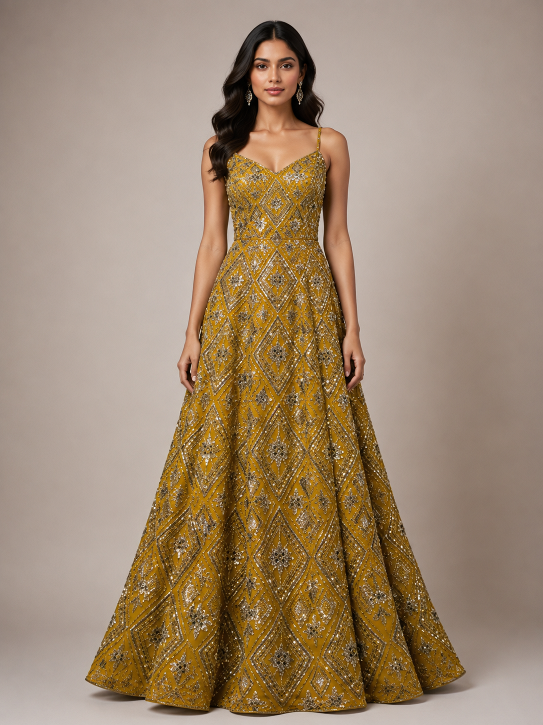 Yellow Diamond Beadwork Net Fabric | 2505229