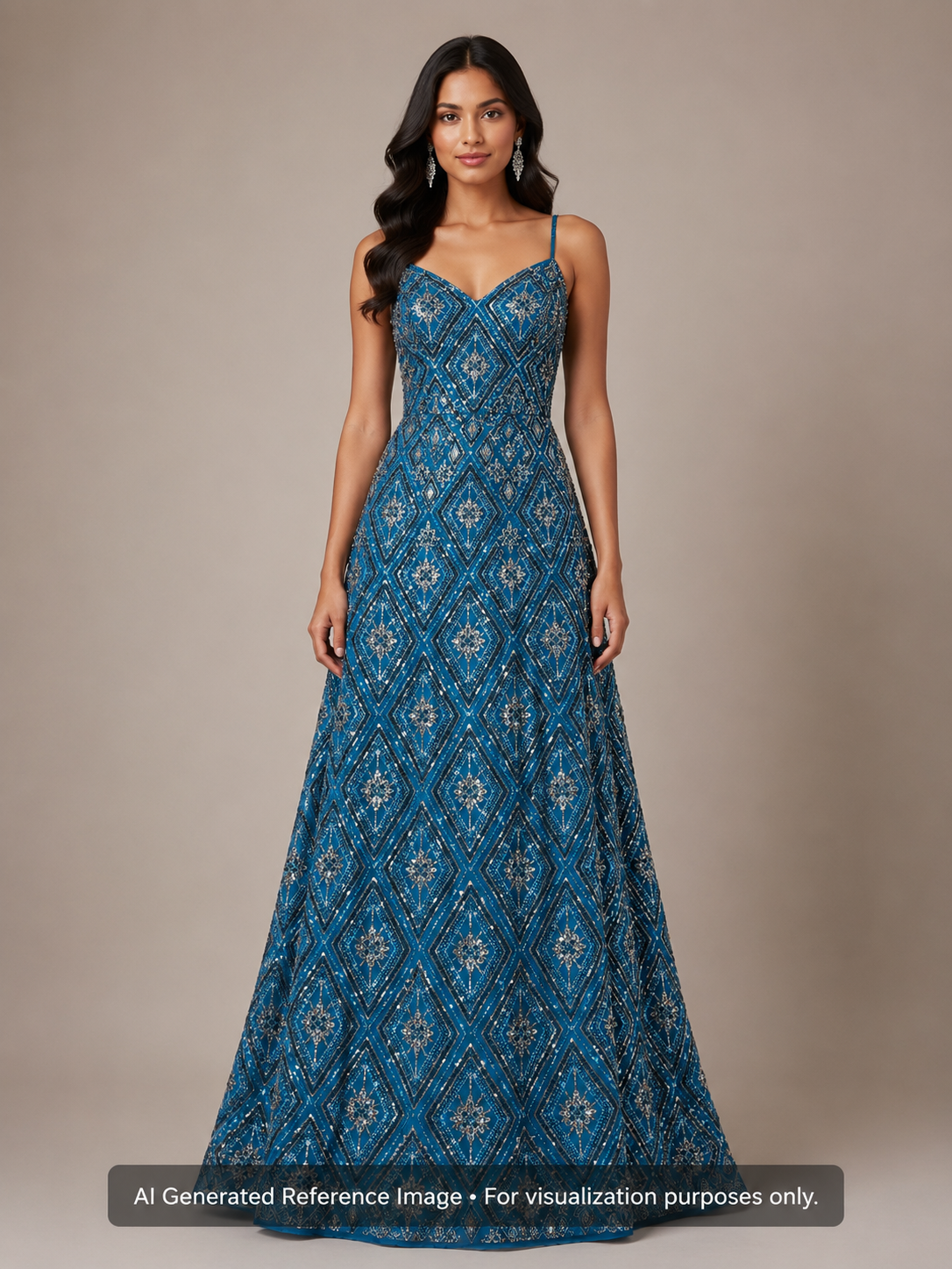 Blue Diamond Beadwork Net Fabric | 2505230