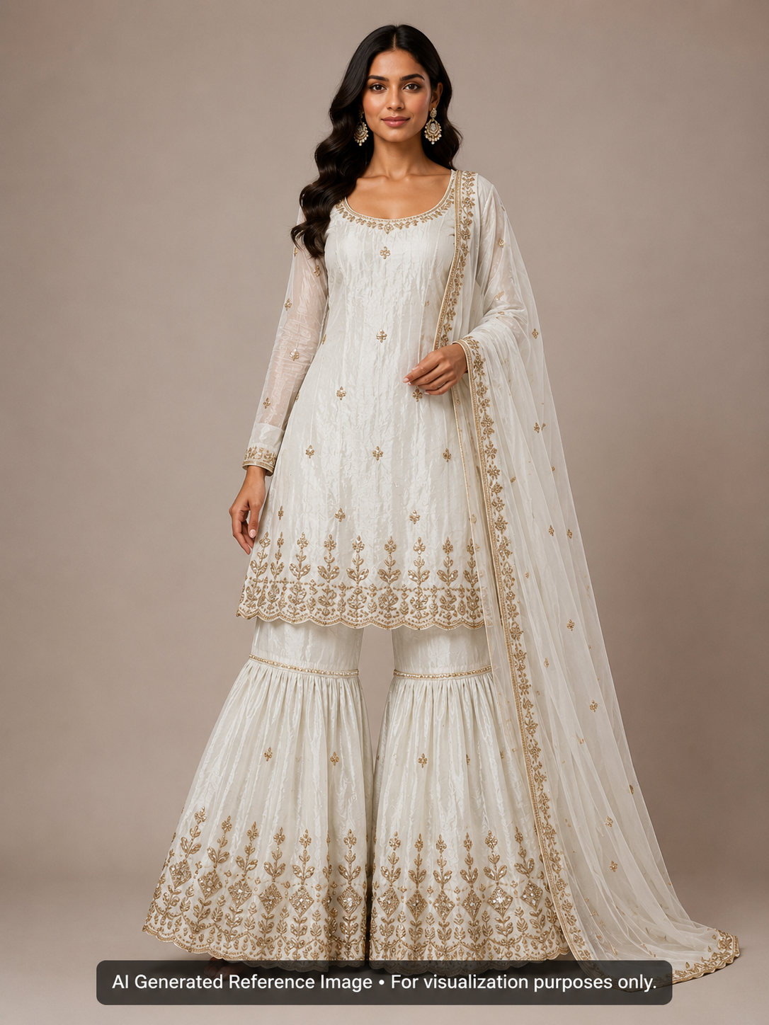 Pearl Gold Border Katdana Crepe Fabric | 2507408