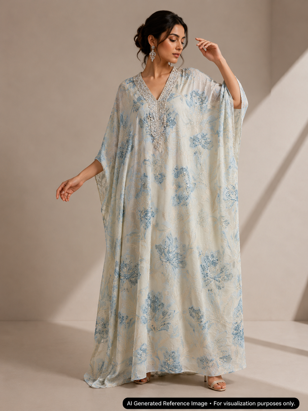 Ice Blue Floral Beaded Velvet Fabric | 2506704