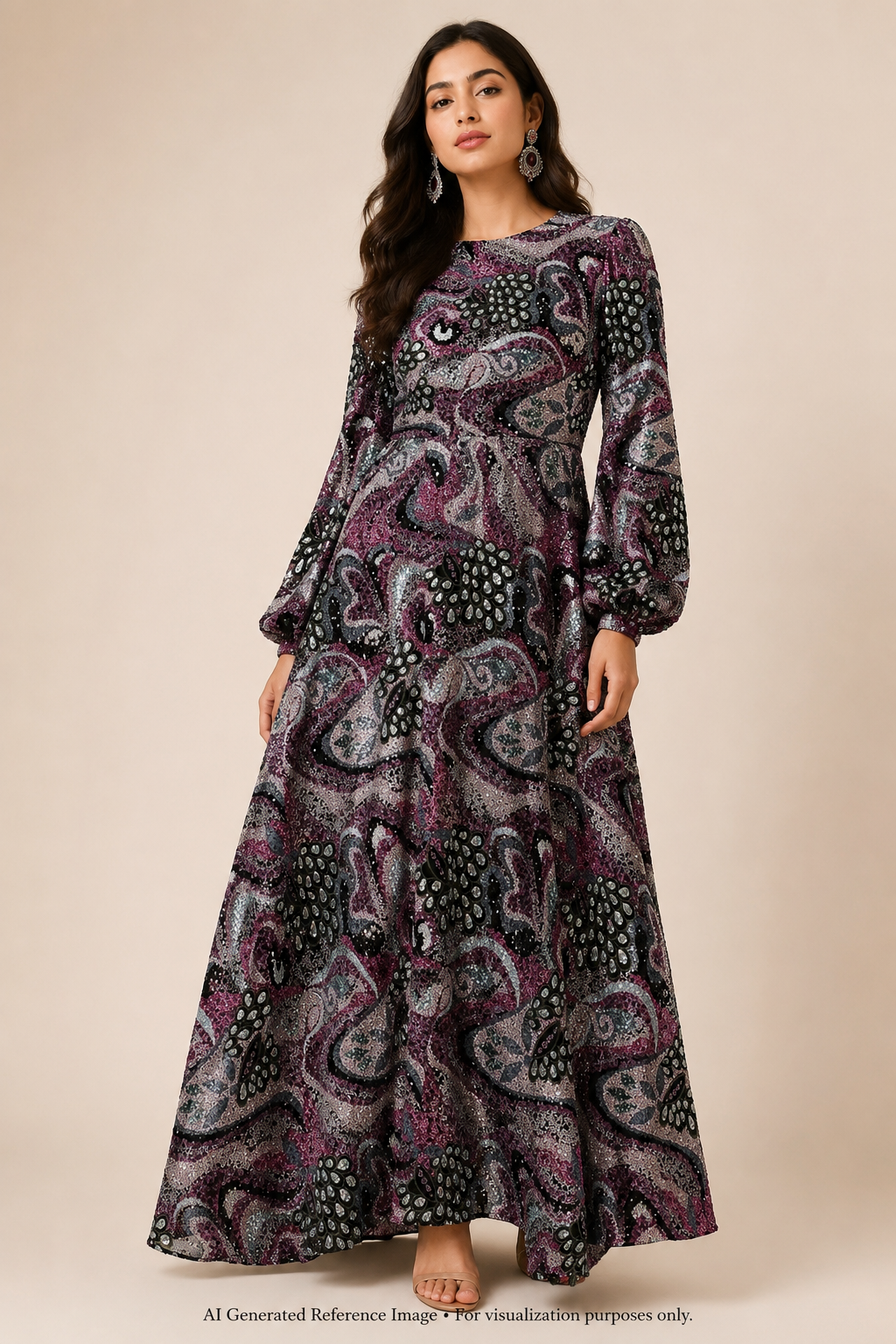 Blush Paisley Sequin Net Fabric | 2506652