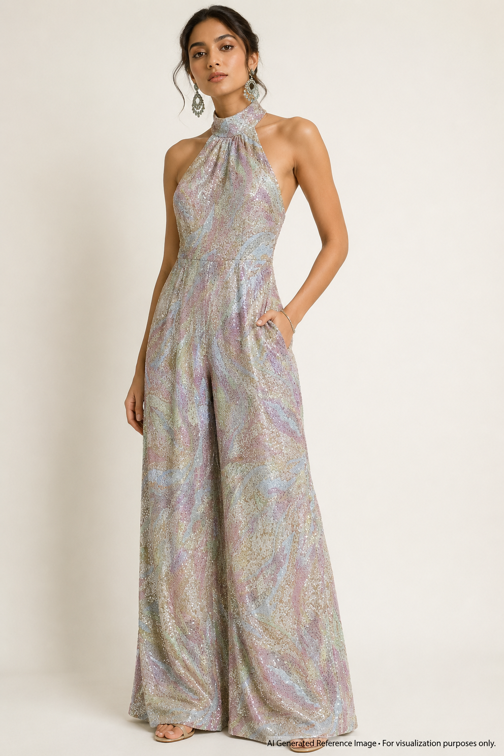 Pastel Blush Paisley Sequin Net Fabric | 2506649