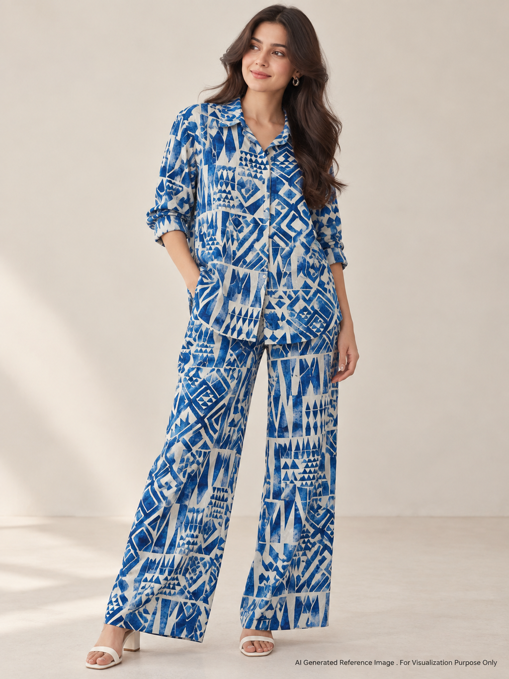 Indigo Tribal Geometry Crepe  Print | 2507027