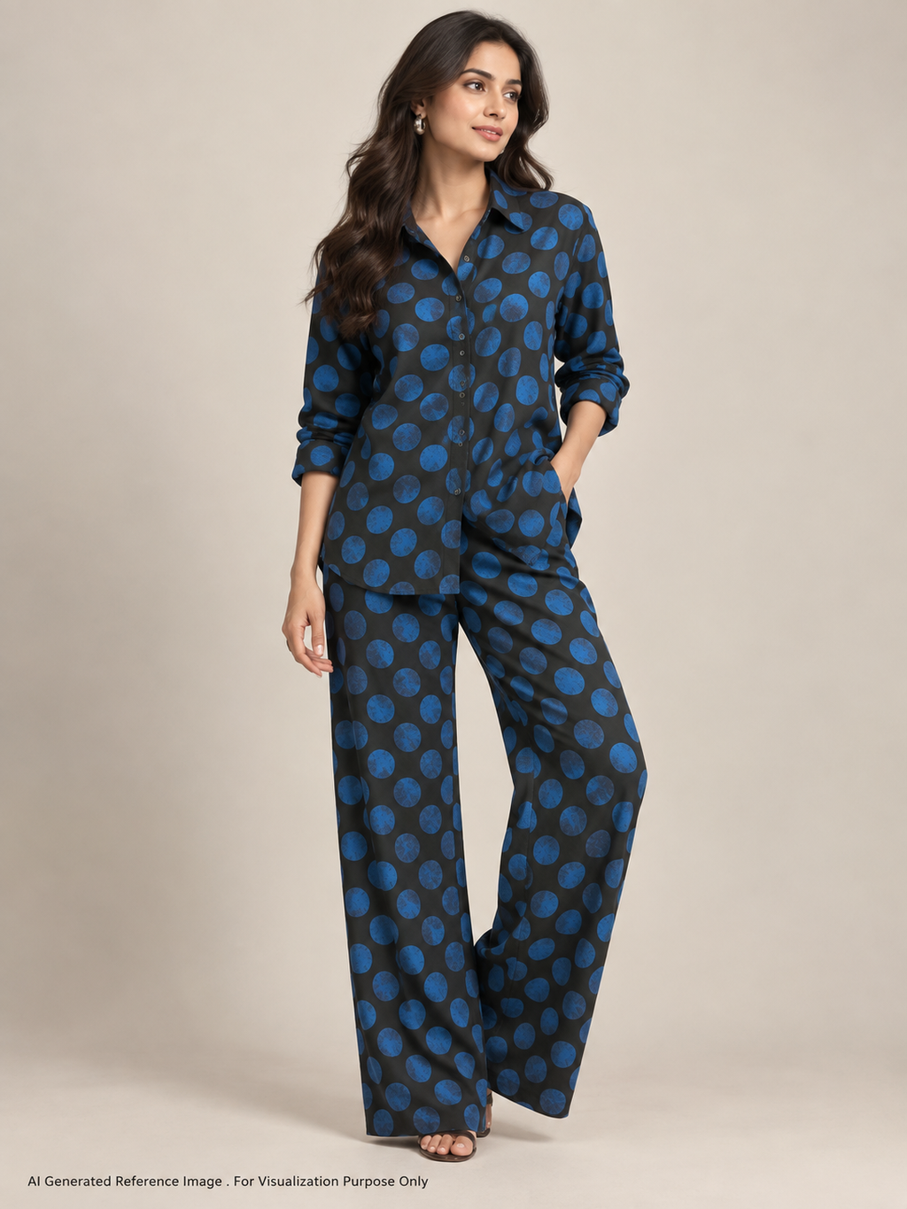 Cobalt Polka Crepe Print | 2507027