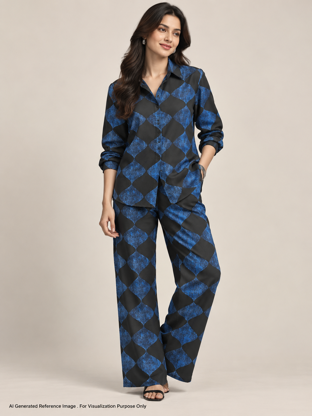 Cobalt Wave Geometric Crepe Print | 2507027