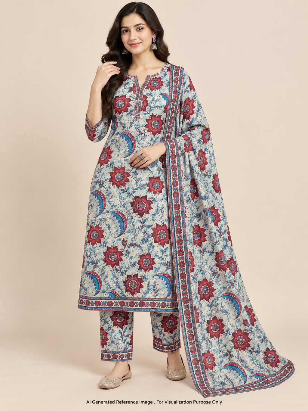Crimson Paisley Garden Pure Mul Cotton Print | 2507026