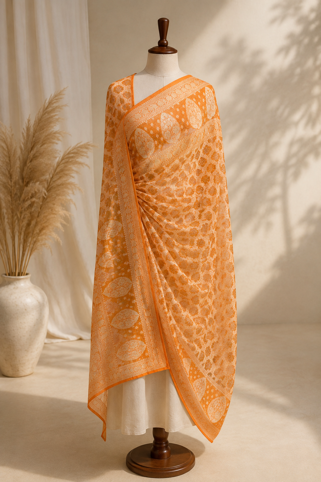 Mustard Orange Pure Mysore Georgette Banarasi Bandhej Dupatta | 2500866