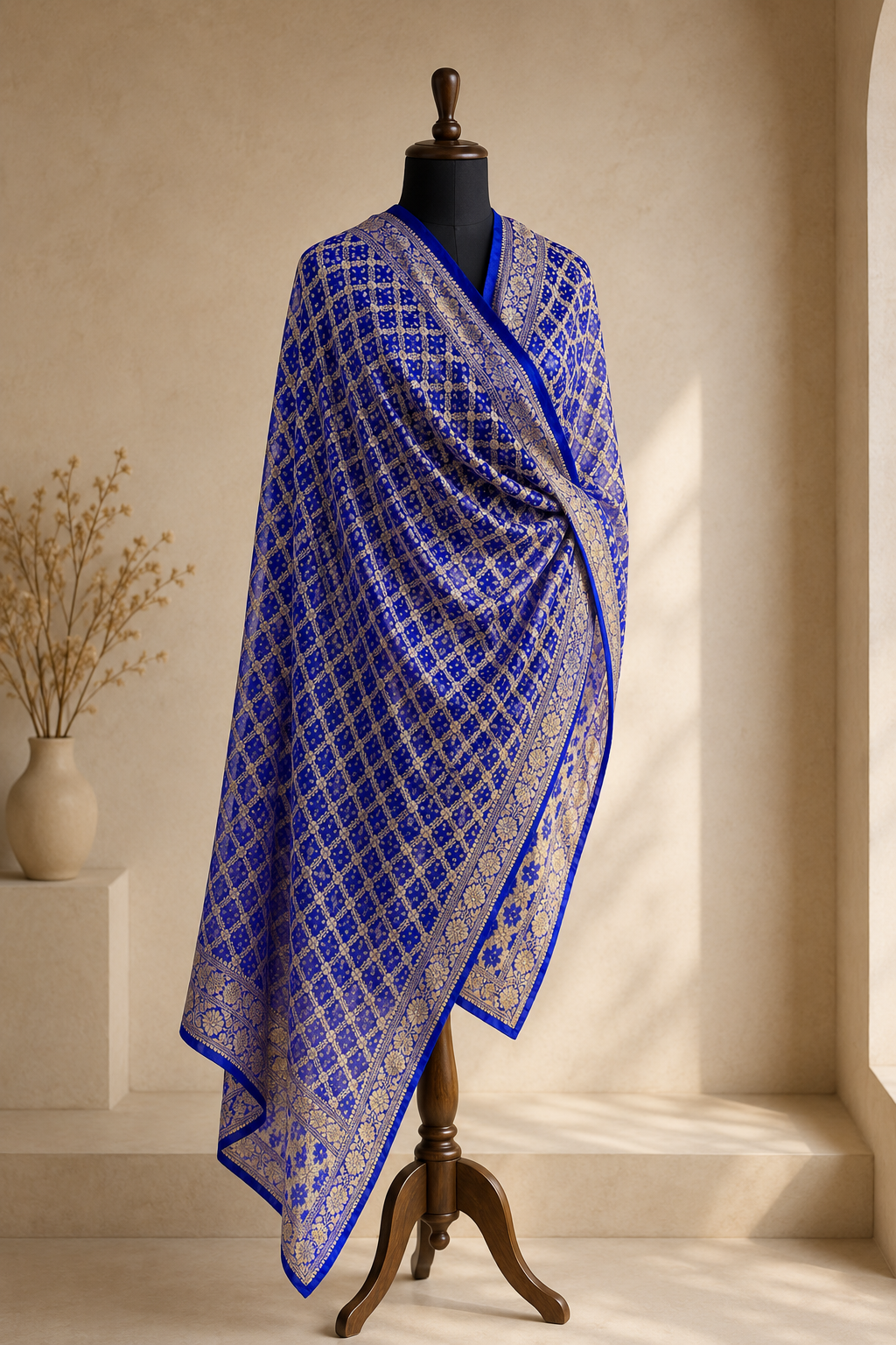 Royal Blue Pure Mysore Georgette Banarasi Bandhej Dupatta | 2506901