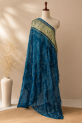 Teal Blue Pure Gajji Silk Bandhej Dupatta with Metallic Border | 2507166