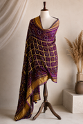 Royal Purple Pure Gajji Silk Bandhej Dupatta with Golden Border | 2506897