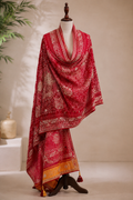 Crimson Red Pure Gajji Silk Bandhej Dupatta with Hand Embroidery | 2507261