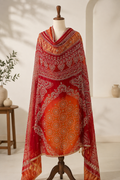 Red & Orange Pure Gajji Silk Bandhej Dupatta with Hand Embroidery | 2507260