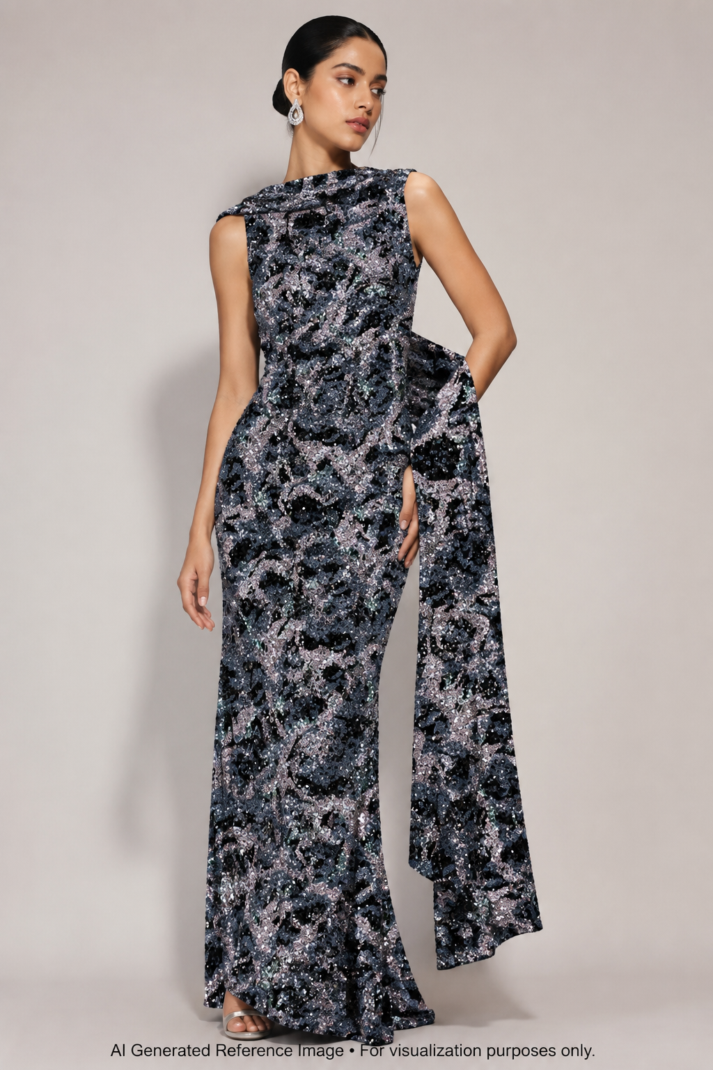 Midnight Mist Abstract Sequin Net Fabric | 2506650