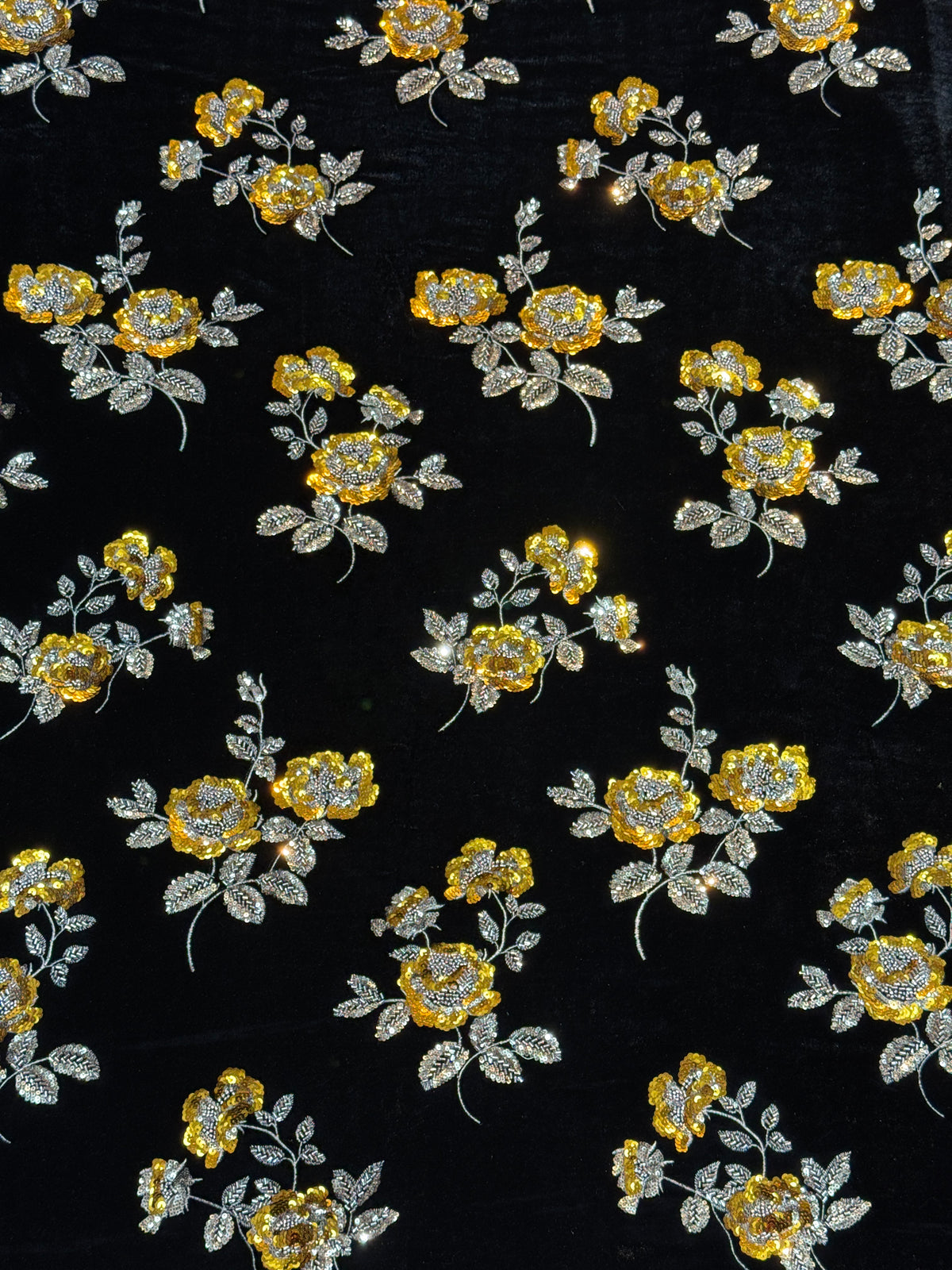 Midnight Gold Rose Beadwork Velvet Fabric | 2506705