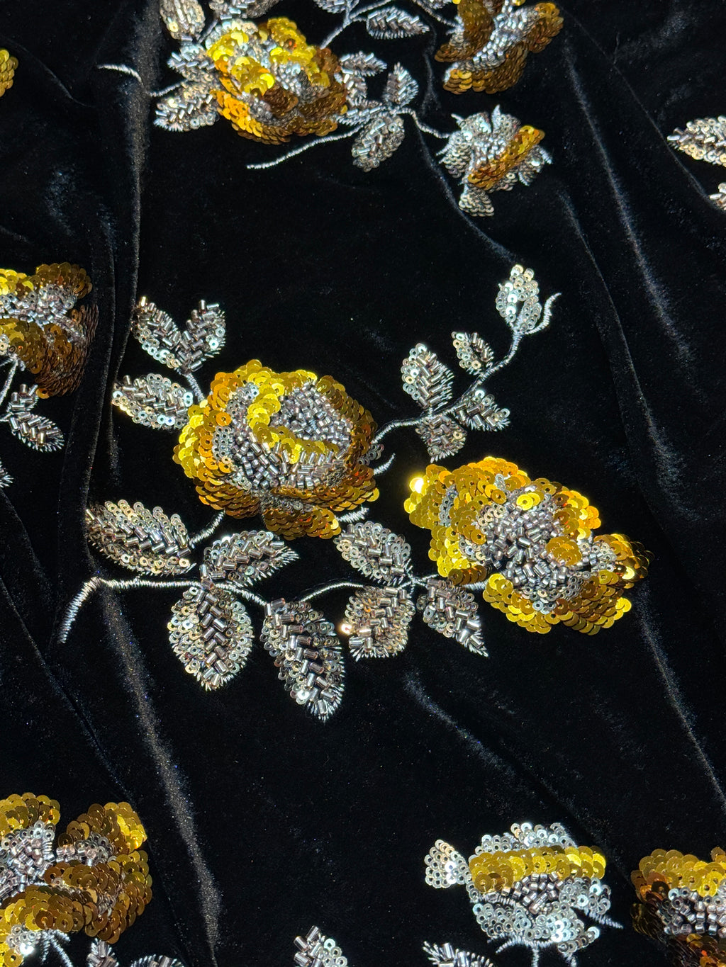 Midnight Gold Rose Beadwork Velvet Fabric | 2506705