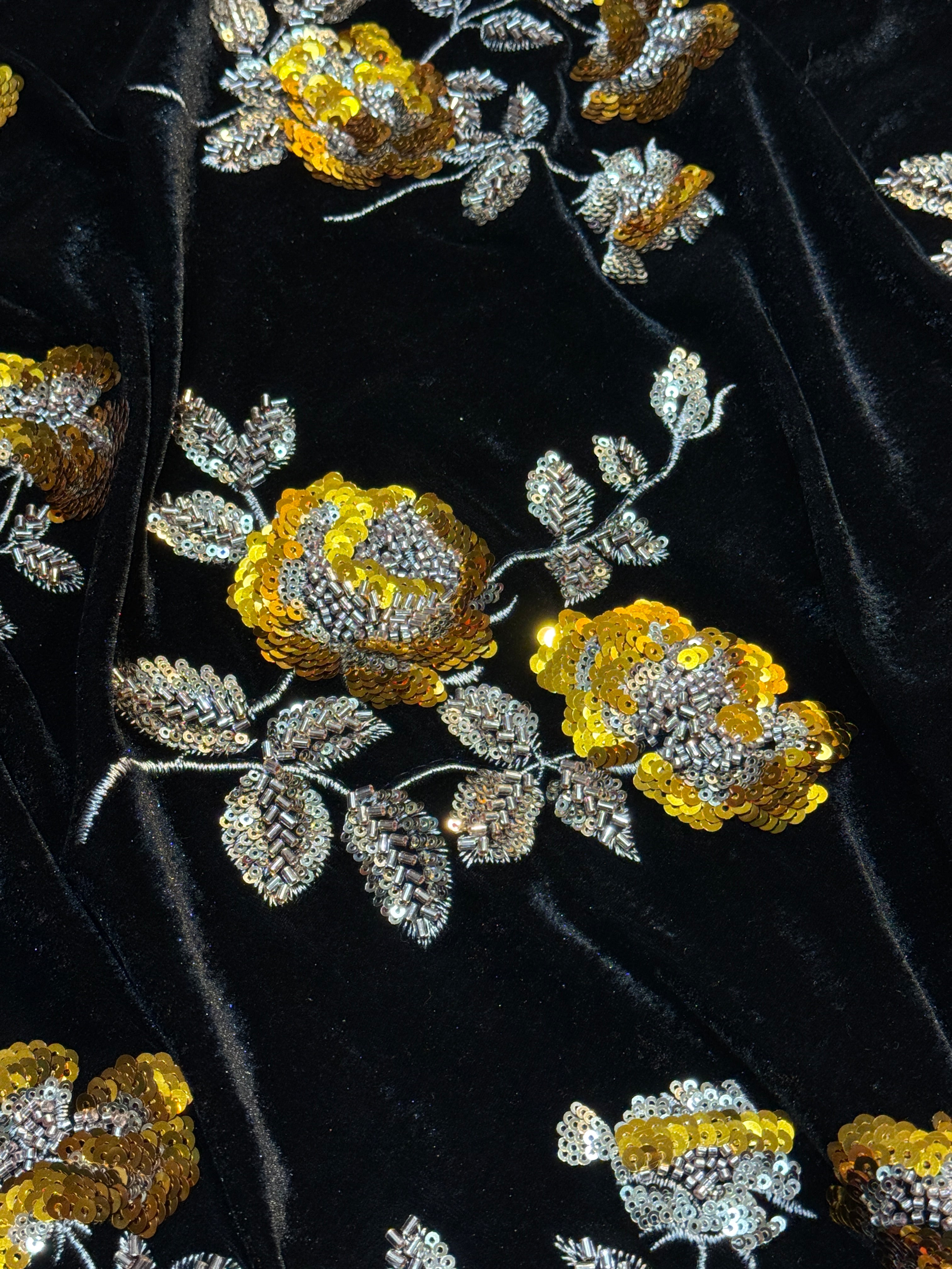Midnight Gold Rose Beadwork Velvet Fabric | 2506705