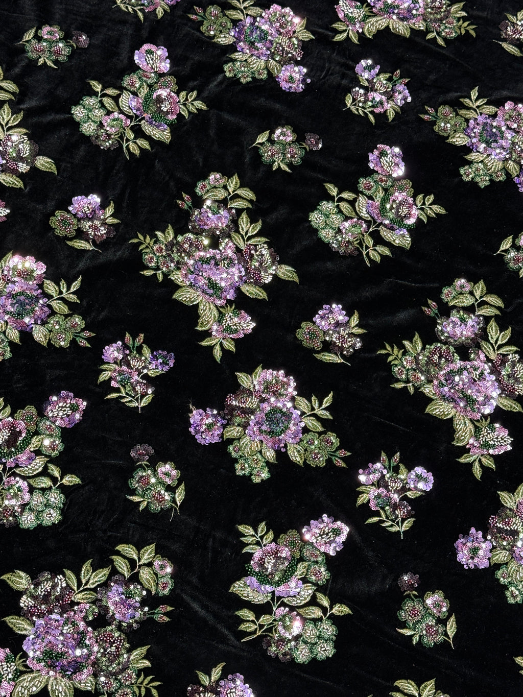 Midnight Bloom Floral Beadwork Velvet Fabric | 2506705