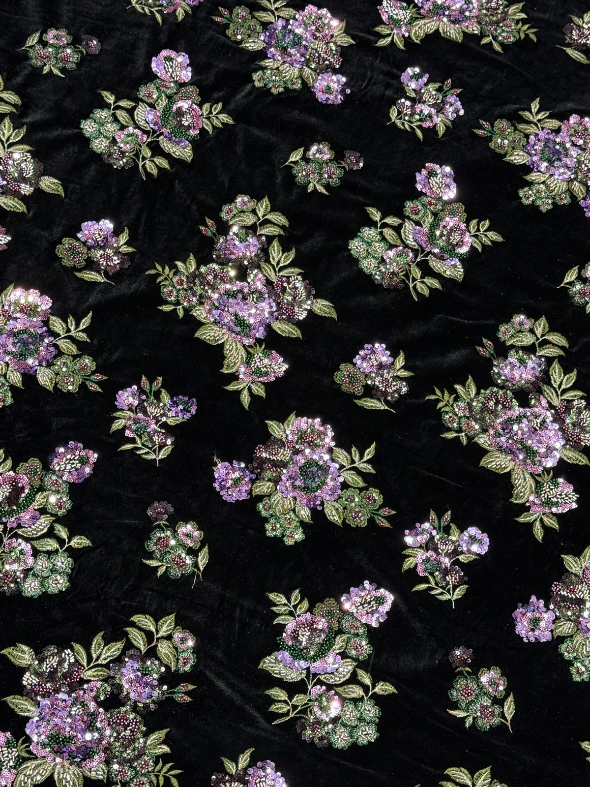 Midnight Bloom Floral Beadwork Velvet Fabric | 2506705
