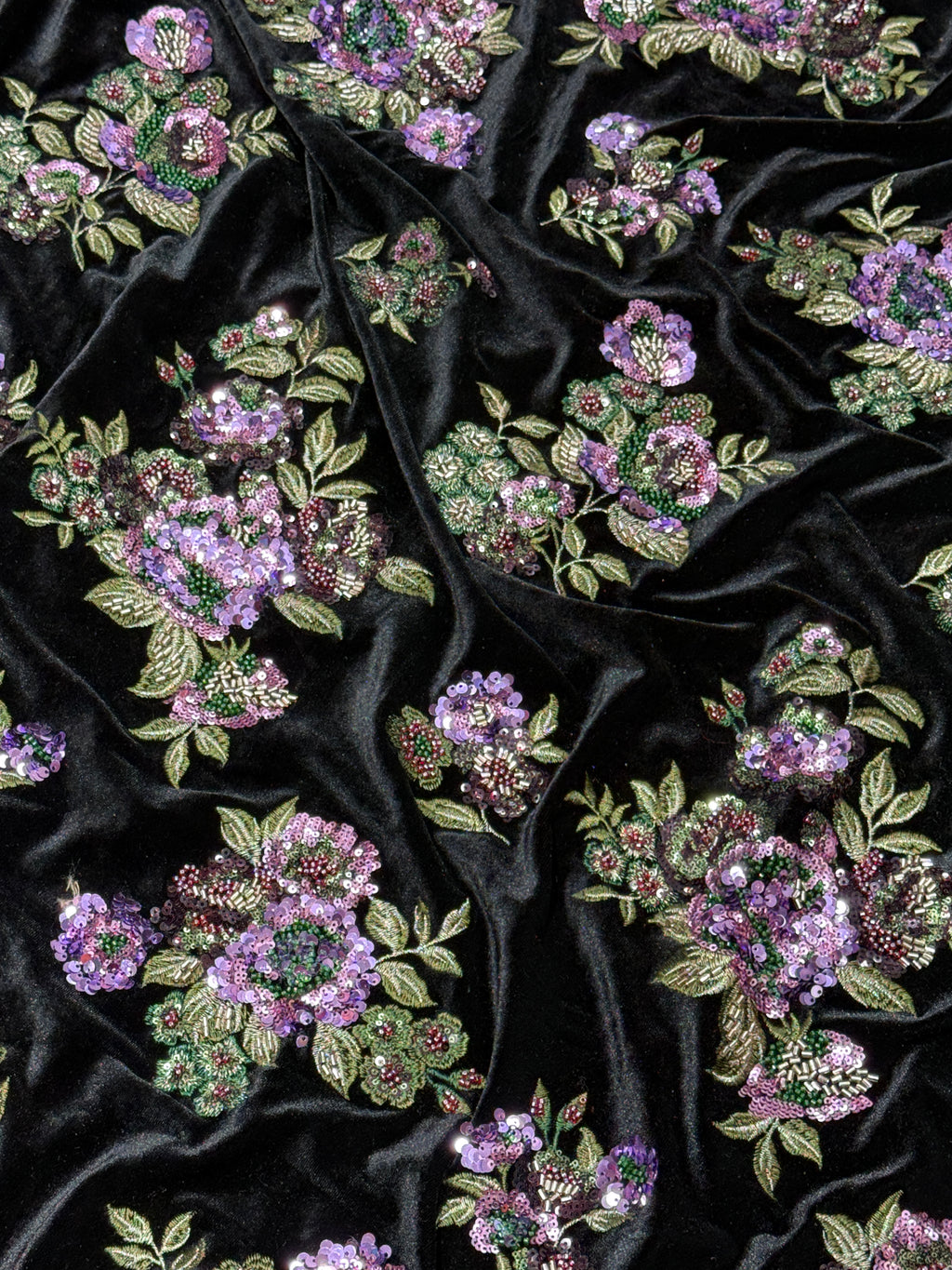 Midnight Bloom Floral Beadwork Velvet Fabric | 2506705