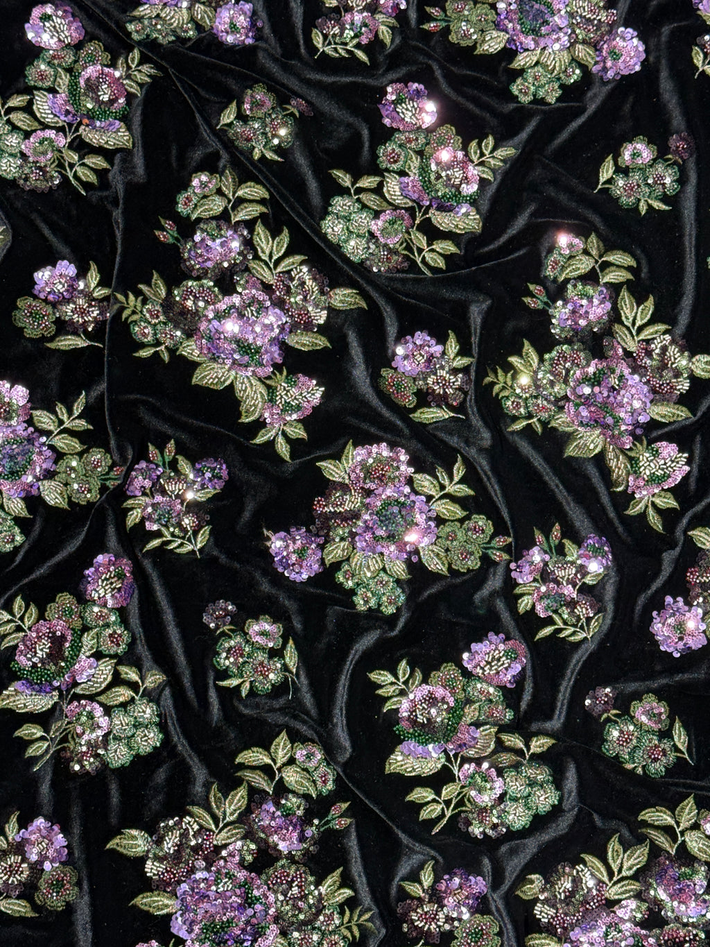 Midnight Bloom Floral Beadwork Velvet Fabric | 2506705