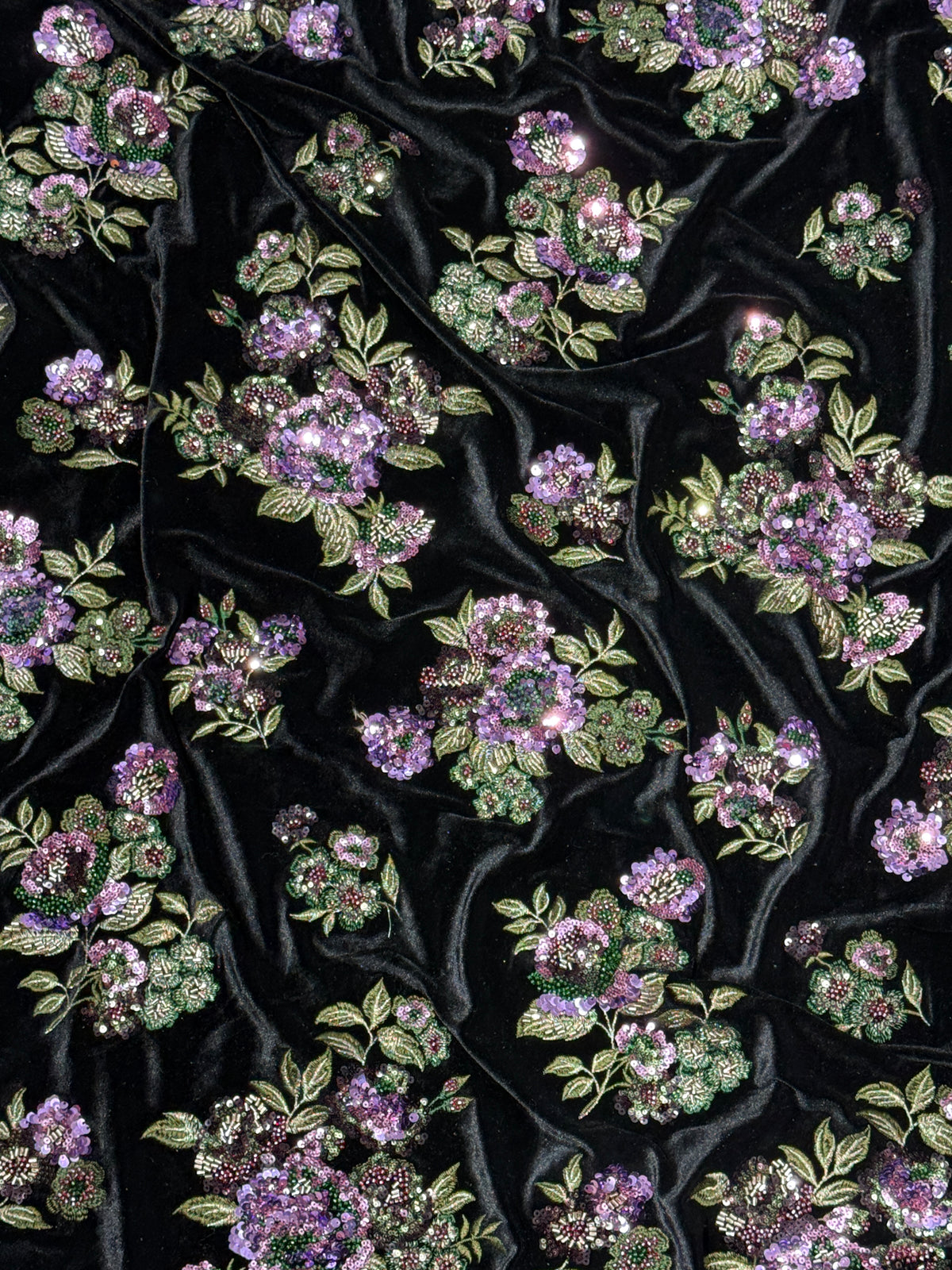 Midnight Bloom Floral Beadwork Velvet Fabric | 2506705