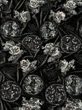 Black Silver Floral & Sequin Motif Velvet Fabric | 2506644