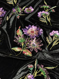 Black Lavender Floral Beaded Velvet Fabric | 2506705