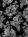 Black Silver Floral Sequin & Beaded Velvet Fabric | 2506643