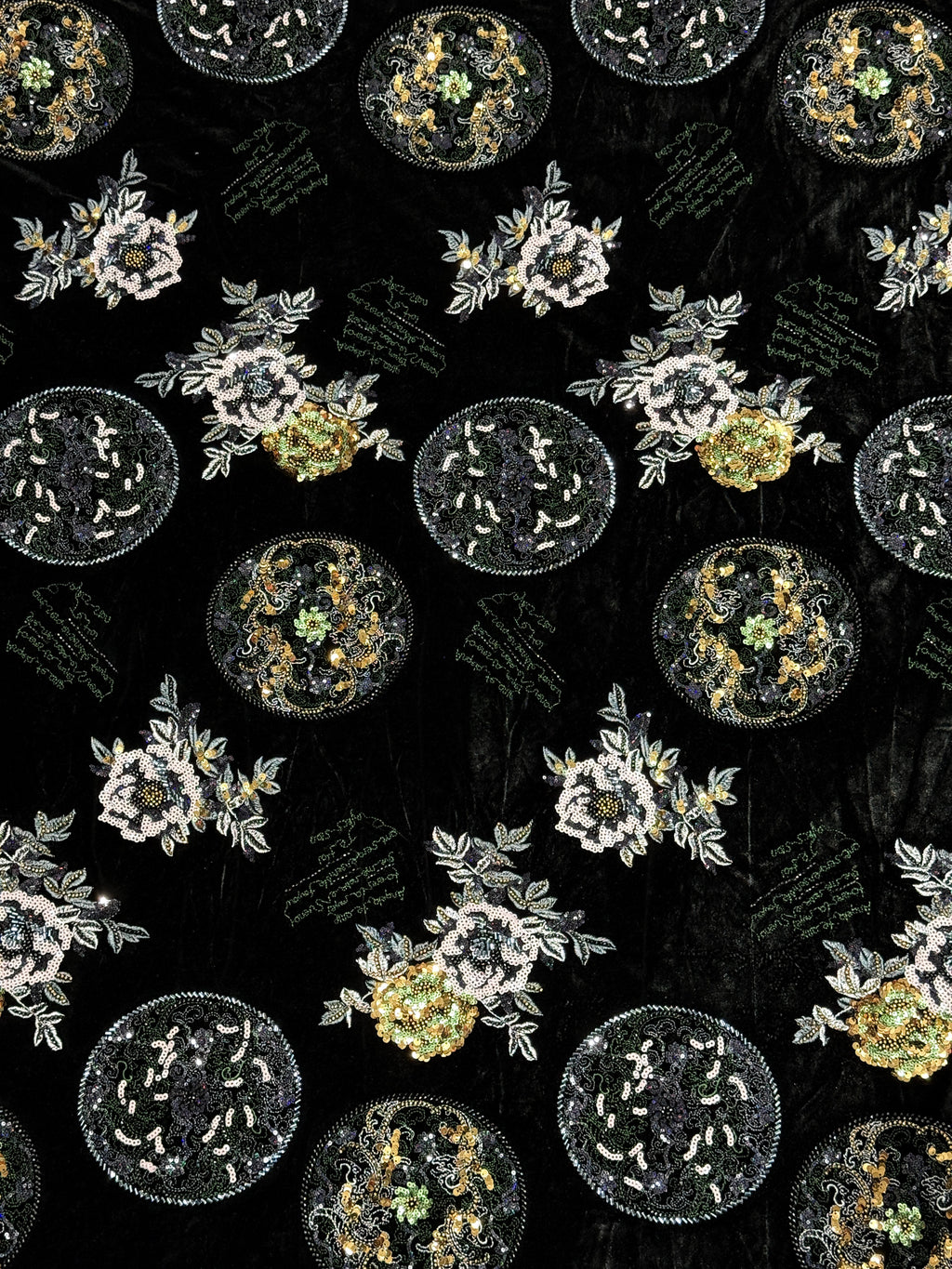 Black Floral & Paisley Embellished Velvet Fabric | 2506644