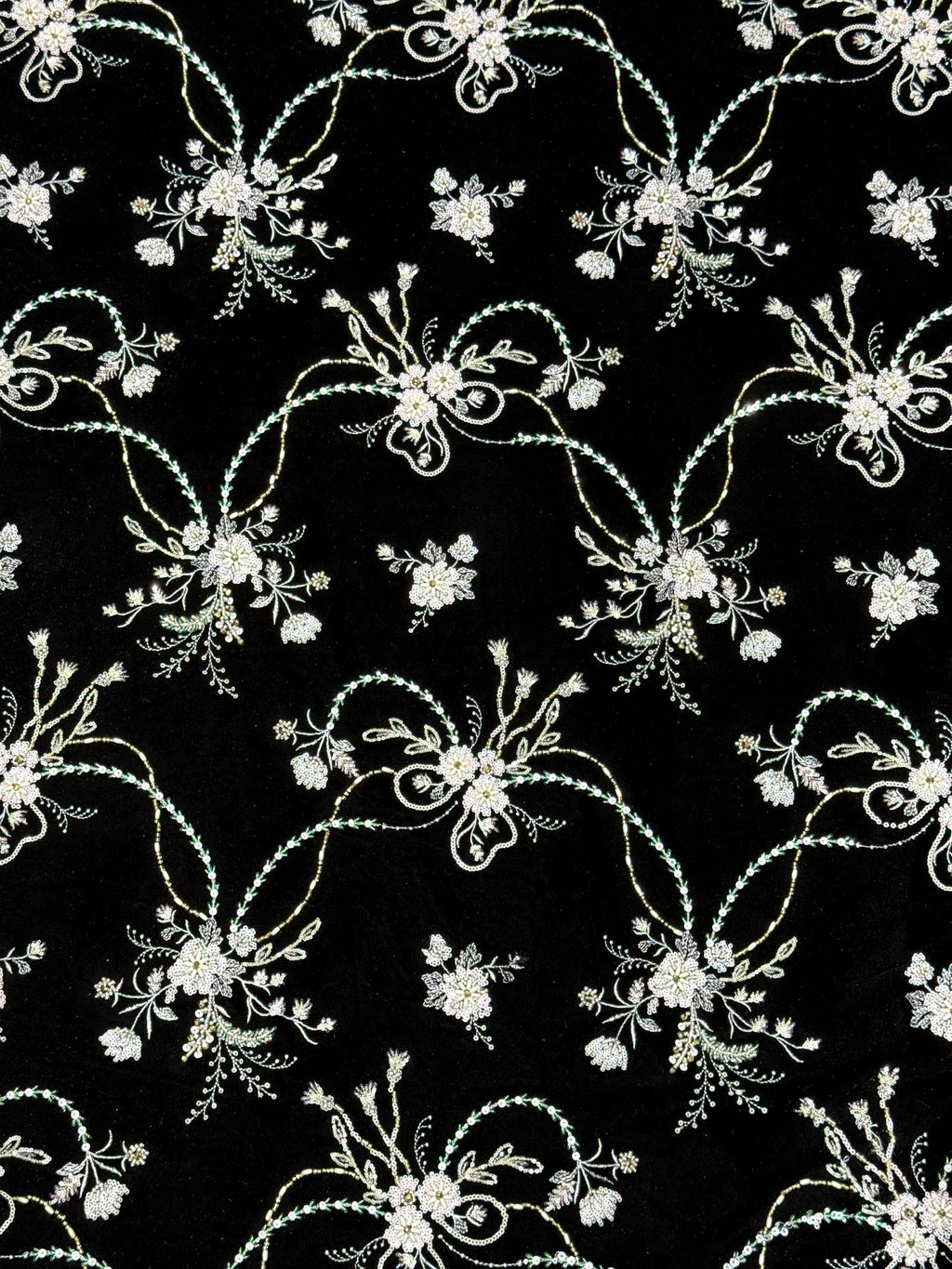 Black Floral Beaded Velvet Fabric | 2506648