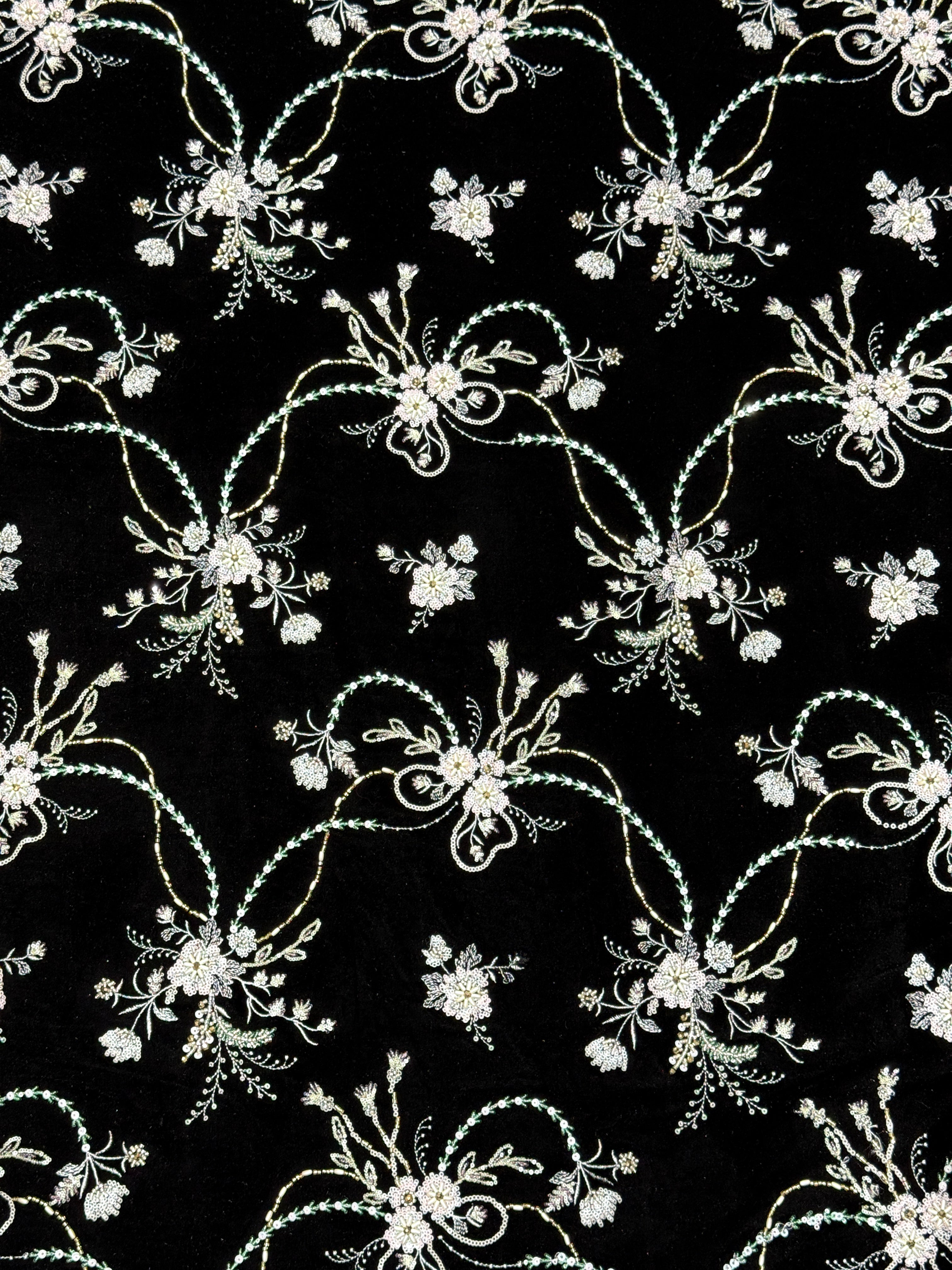 Black Floral Beaded Velvet Fabric | 2506648