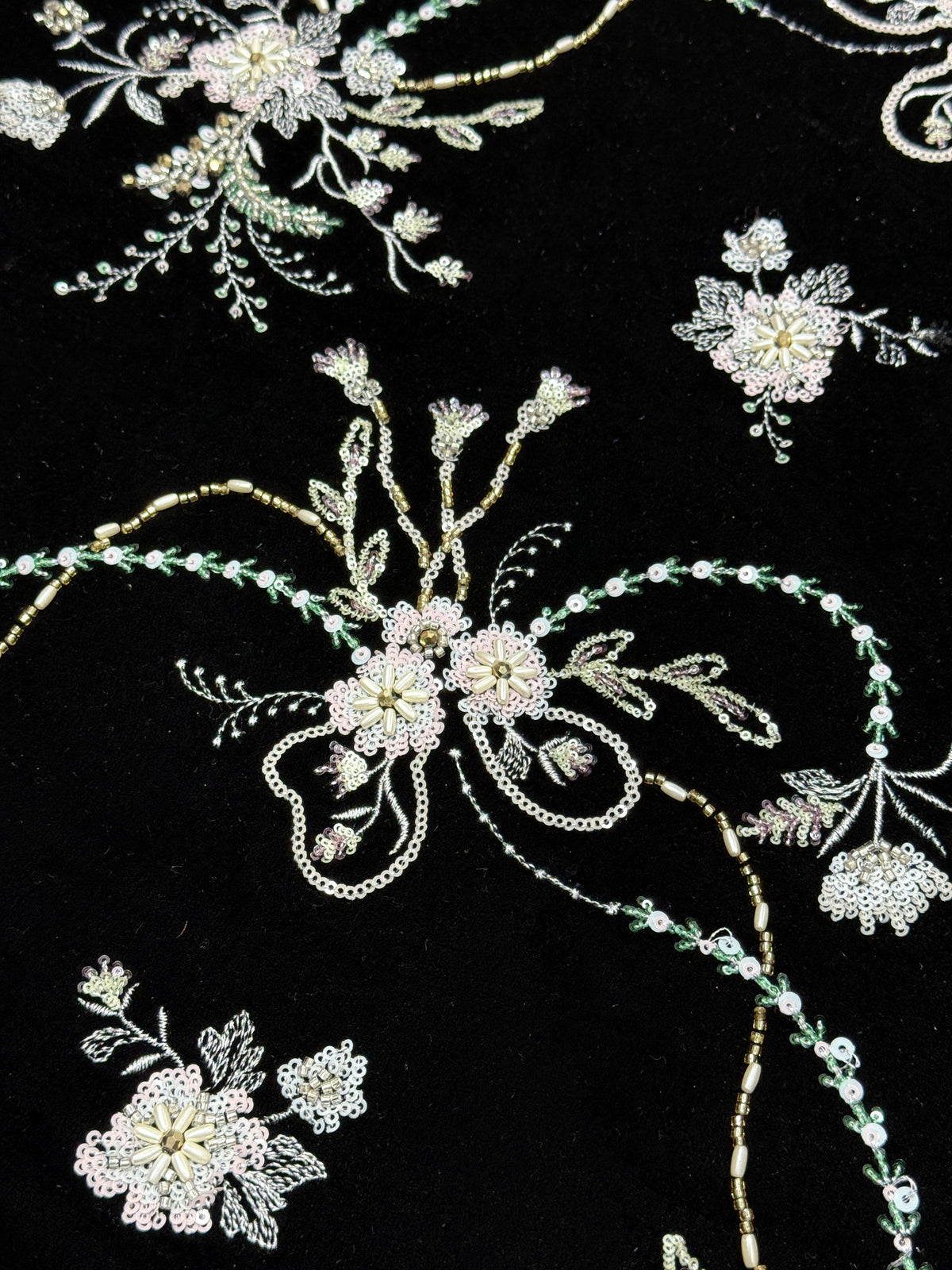Black Floral Beaded Velvet Fabric | 2506648