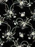 Black Floral Beaded Velvet Fabric | 2506648