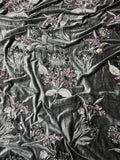 Charcoal Grey Floral Sequin & Beaded Velvet Fabric | 2506642