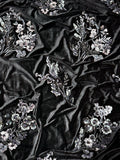 Black Floral Sequin Embellished Velvet Fabric | 2506642