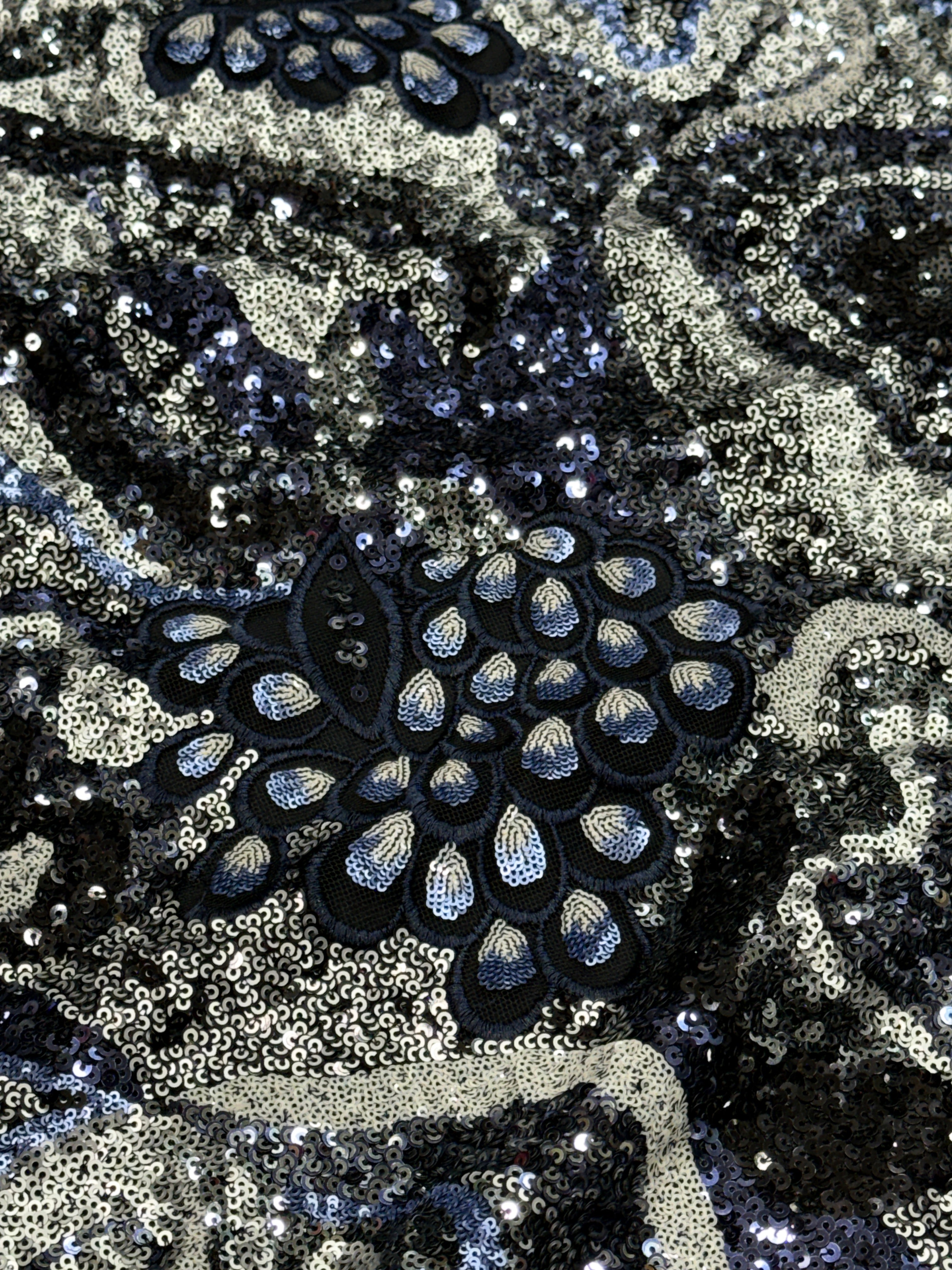 Midnight Paisley Sequin Embroidered Net Fabric | 2506652