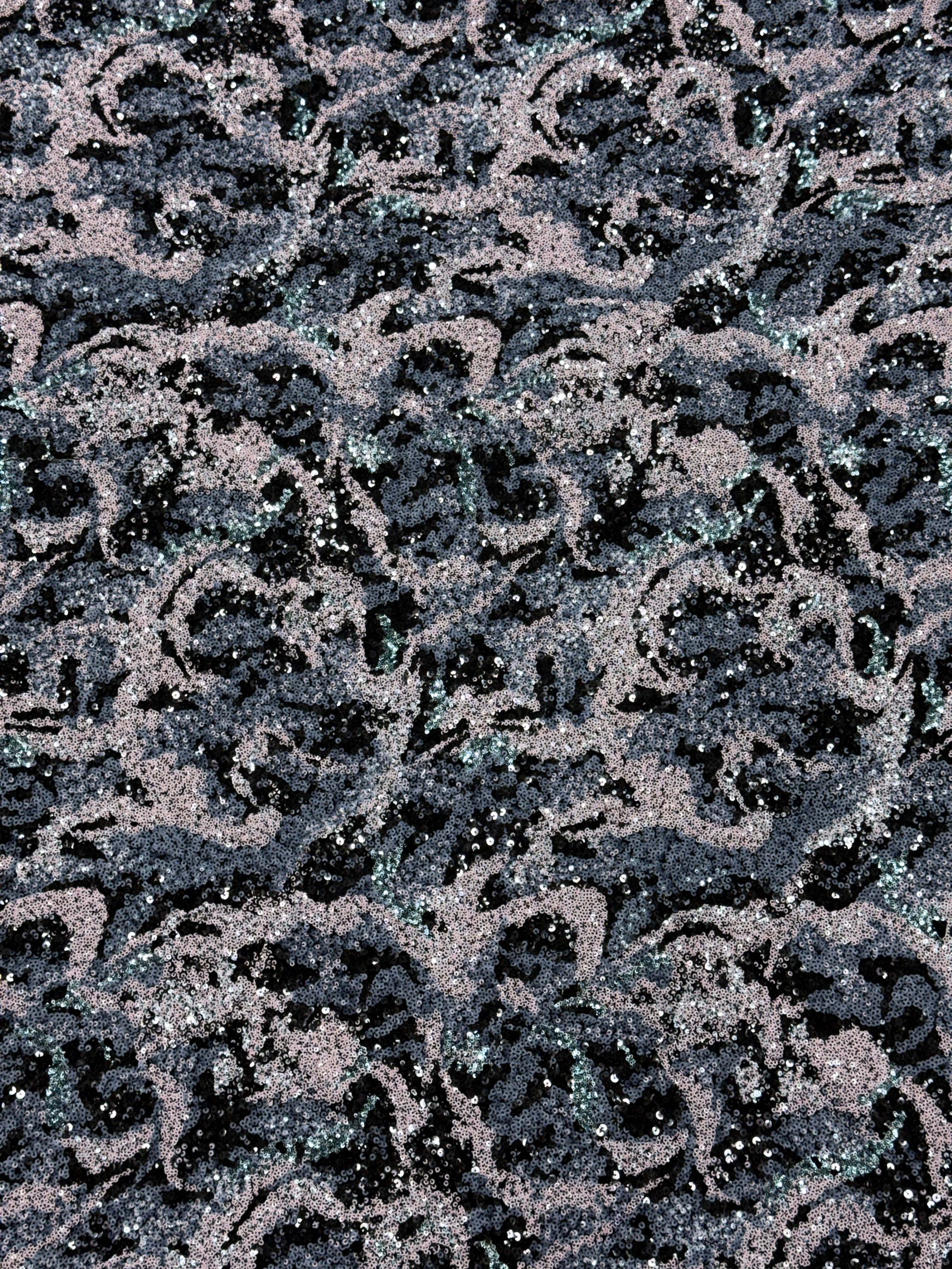 Midnight Mist Abstract Sequin Net Fabric | 2506650